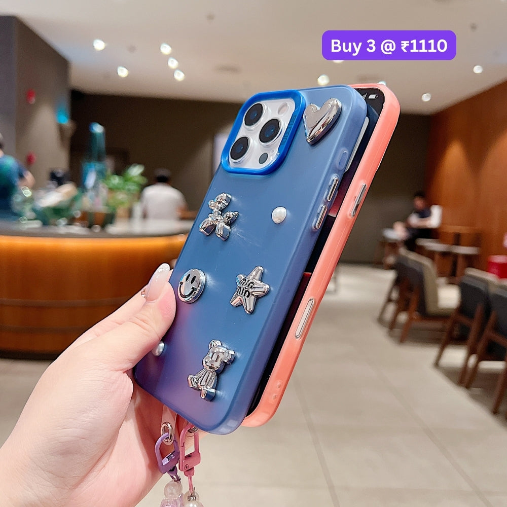 Matte Finish 3D Charm PC (Hard) Phone Case | Mobile Cover with Bracelet - iPhone 15 Plus