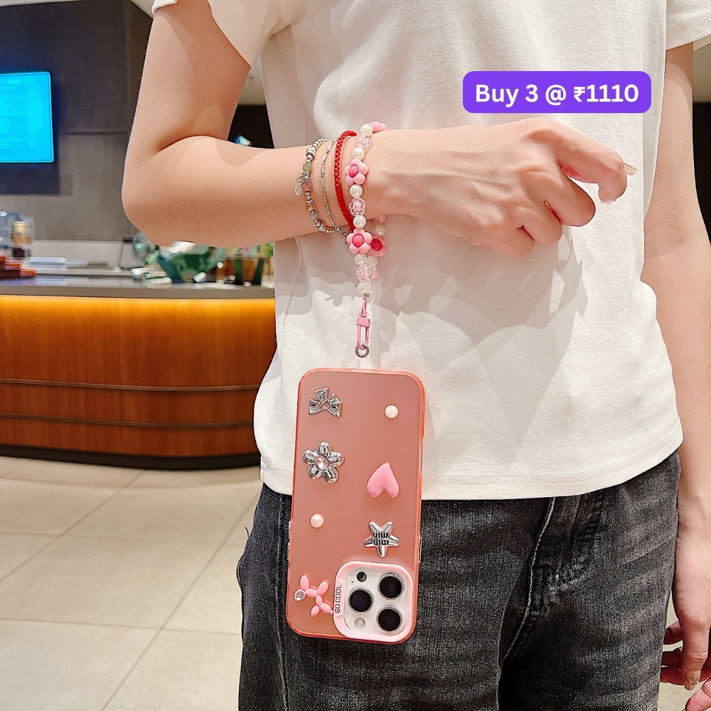 Matte Finish 3D Charm PC (Hard) Phone Case | Mobile Cover with Bracelet - iPhone 15 Plus
