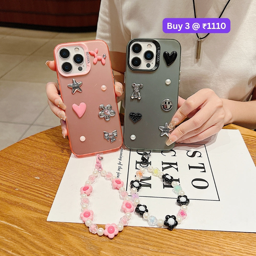 Matte Finish 3D Charm PC (Hard) Phone Case | Mobile Cover with Bracelet - iPhone 15 Plus