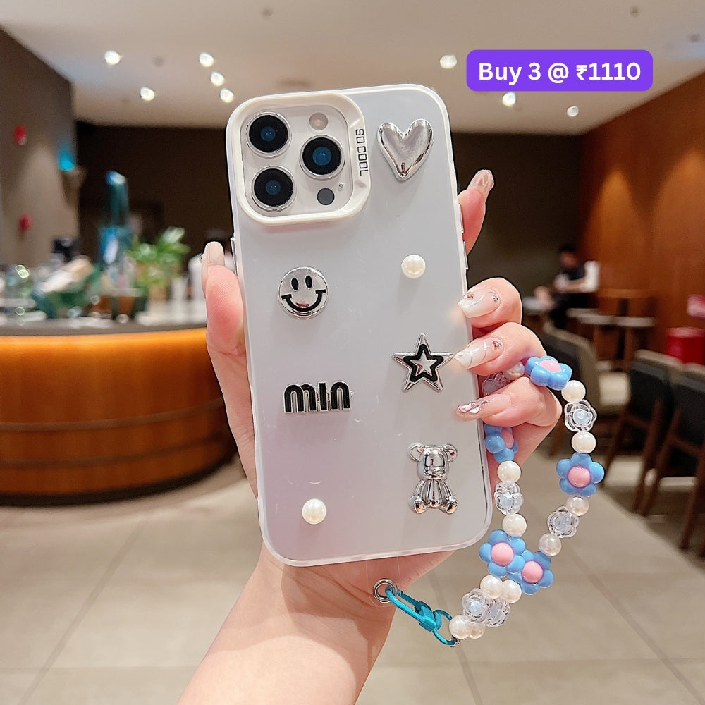 Matte Finish 3D Charm PC (Hard) Phone Case | Mobile Cover with Bracelet - iPhone 15 Plus