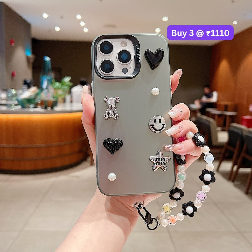Matte Finish 3D Charm PC (Hard) Phone Case | Mobile Cover with Bracelet - iPhone 15 Plus
