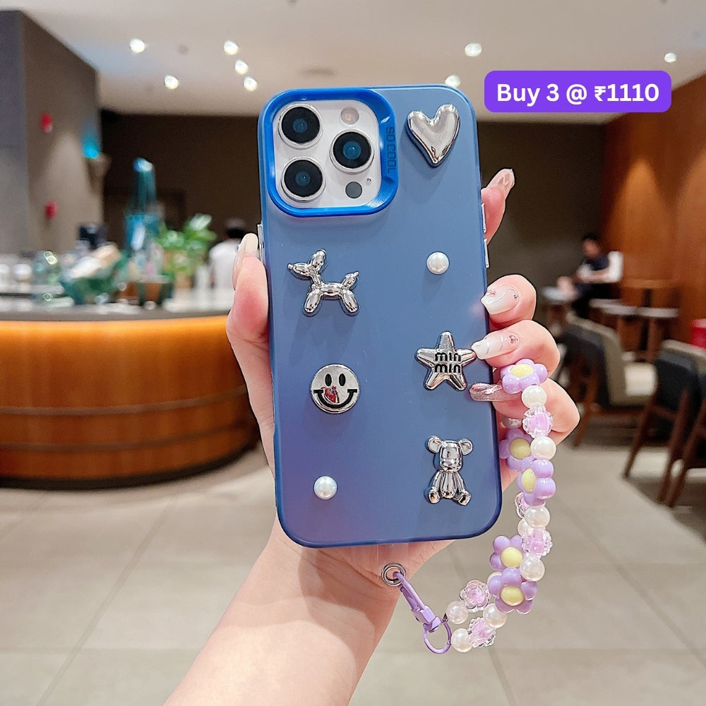 Matte Finish 3D Charm PC (Hard) Phone Case | Mobile Cover with Bracelet - iPhone 15 Plus