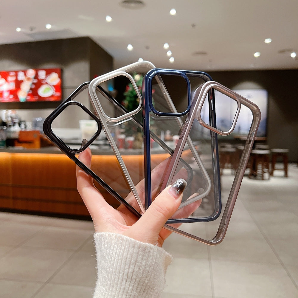 Luxury Electroplated Matte Frame Transparent Case - iPhone 15 Pro