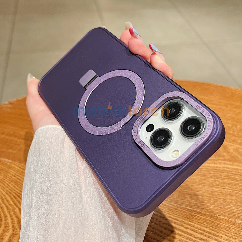Matte Magsafe with Metal Camera Frame Stand Phone Case - iPhone 15