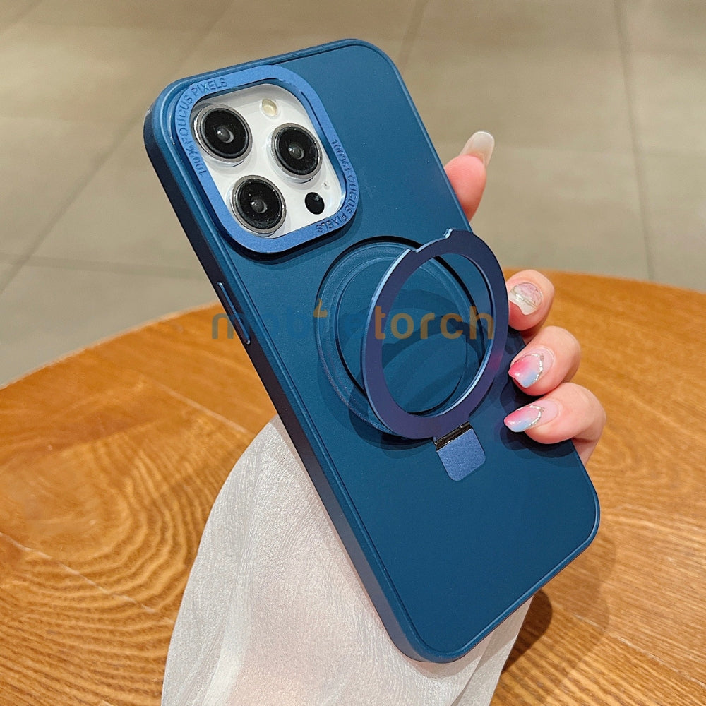 Matte Magsafe with Metal Camera Frame Stand Phone Case - iPhone 15