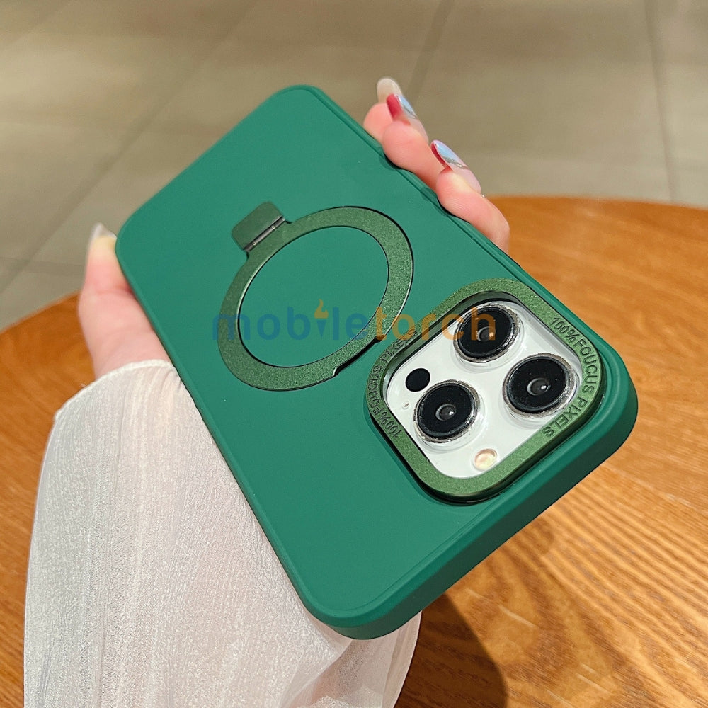 Matte Magsafe with Metal Camera Frame Stand Phone Case - iPhone 15