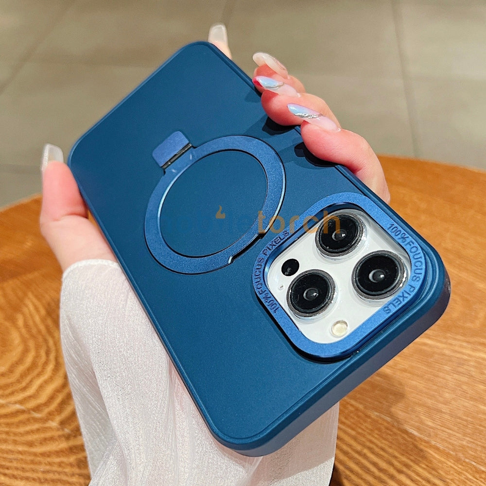 Matte Magsafe with Metal Camera Frame Stand Phone Case - iPhone 15
