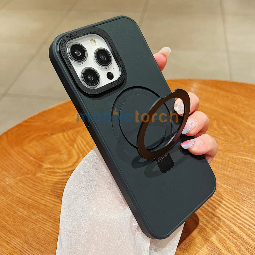 Matte Magsafe with Metal Camera Frame Stand Phone Case - iPhone 15