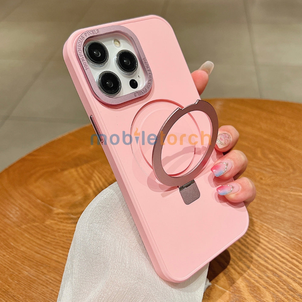 Matte Magsafe with Metal Camera Frame Stand Phone Case - iPhone 15