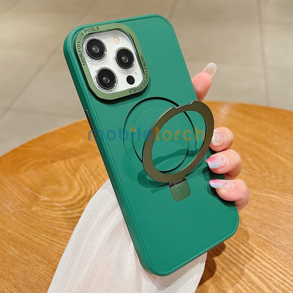 Matte Magsafe with Metal Camera Frame Stand Phone Case - iPhone 15
