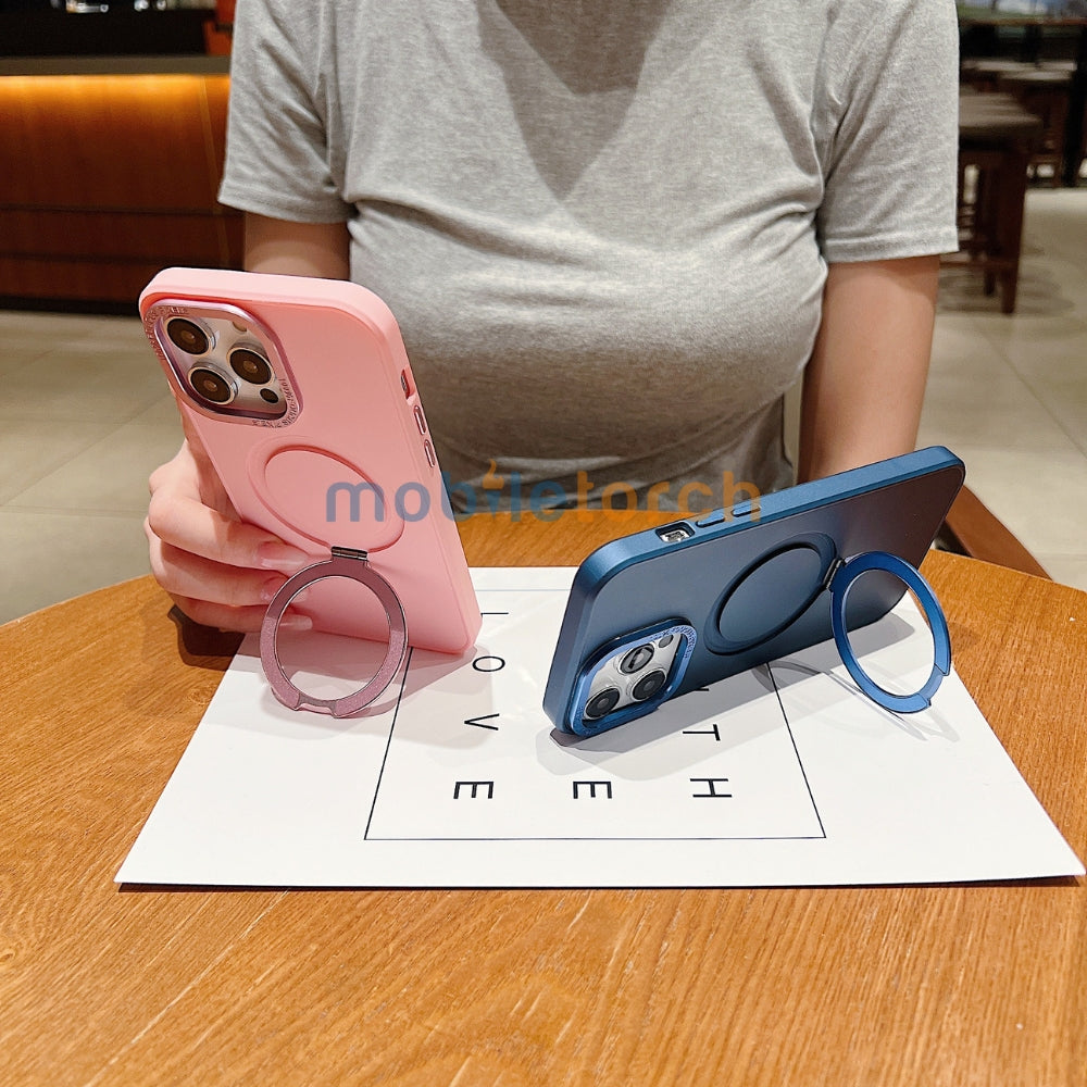 Matte Magsafe with Metal Camera Frame Stand Phone Case - iPhone 15