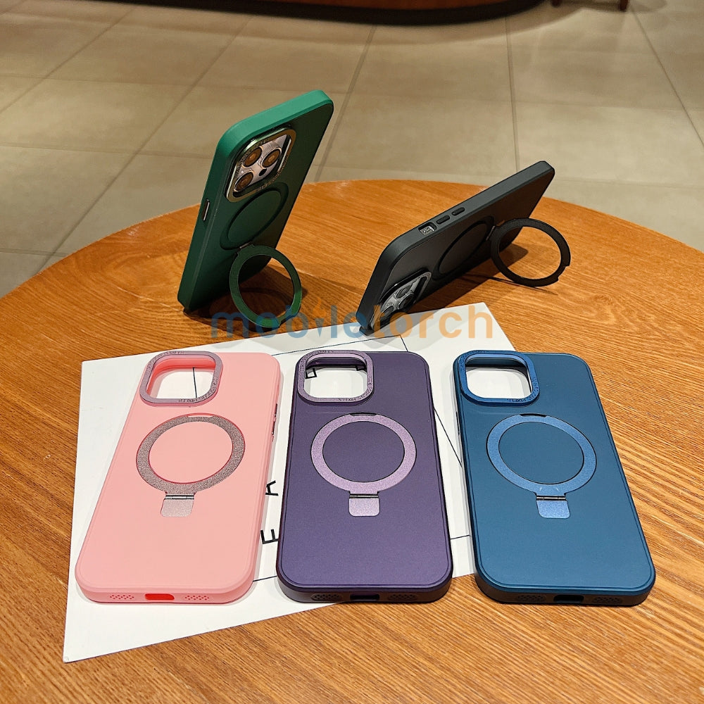 Matte Magsafe with Metal Camera Frame Stand Phone Case - iPhone 15