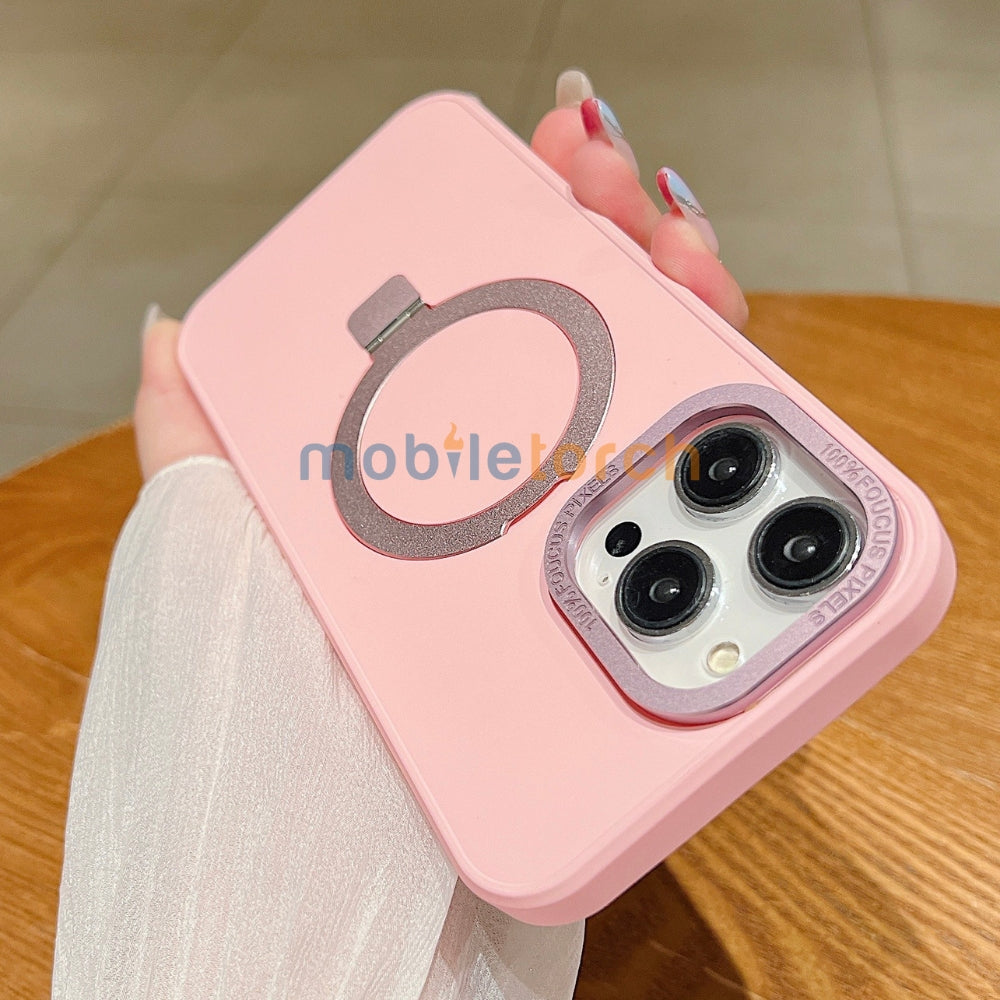 Matte Magsafe with Metal Camera Frame Stand Phone Case - iPhone 15