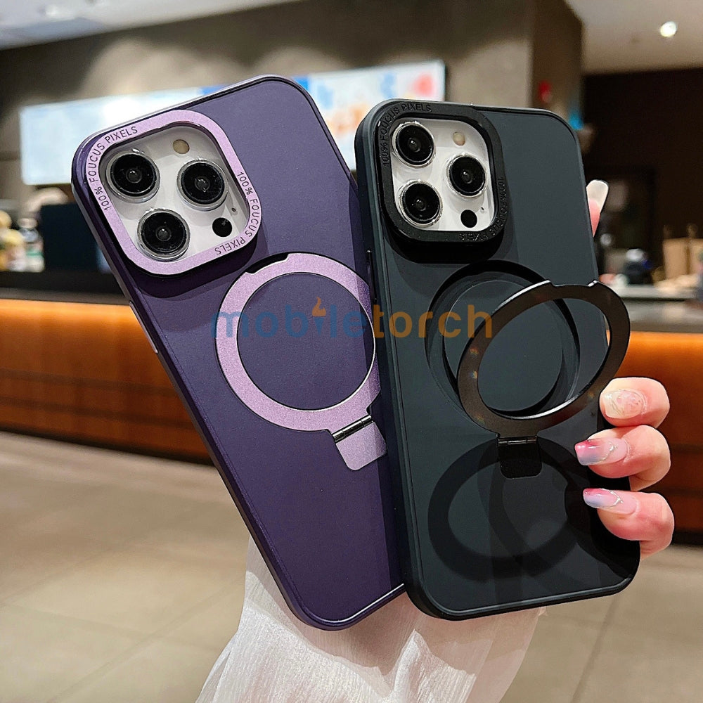 Matte Magsafe with Metal Camera Frame Stand Phone Case - iPhone 15