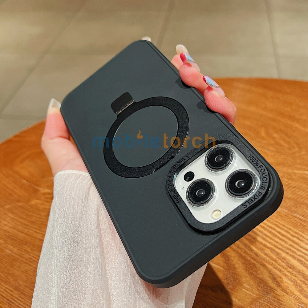 Matte Magsafe with Metal Camera Frame Stand Phone Case - iPhone 15