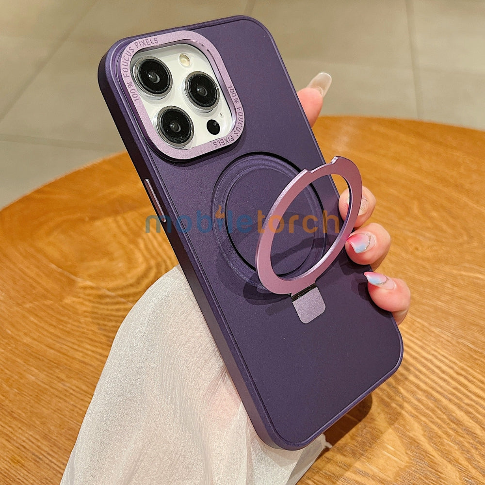 Matte Magsafe with Metal Camera Frame Stand Phone Case - iPhone 15