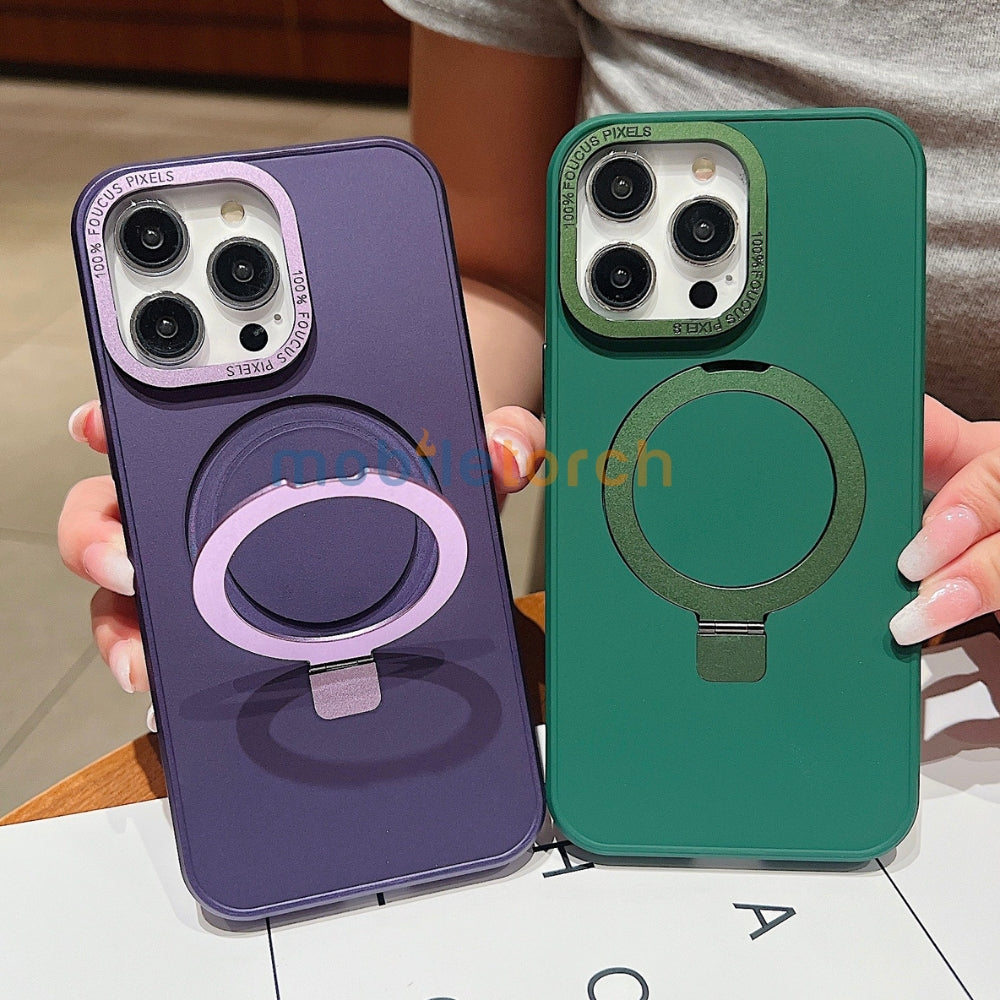 Matte Magsafe with Metal Camera Frame Stand Phone Case - iPhone 15