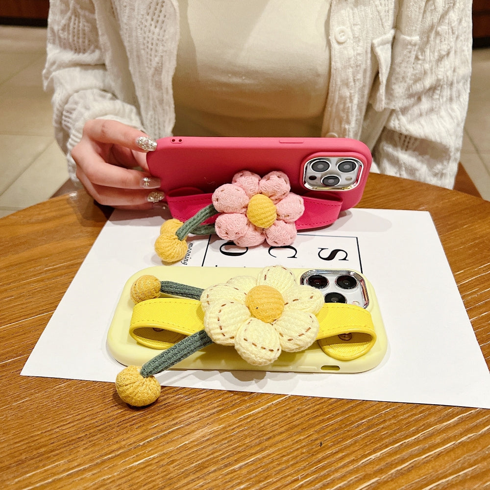 Silicone Metal Ring Flower Wrist Strap Holder Phone Case