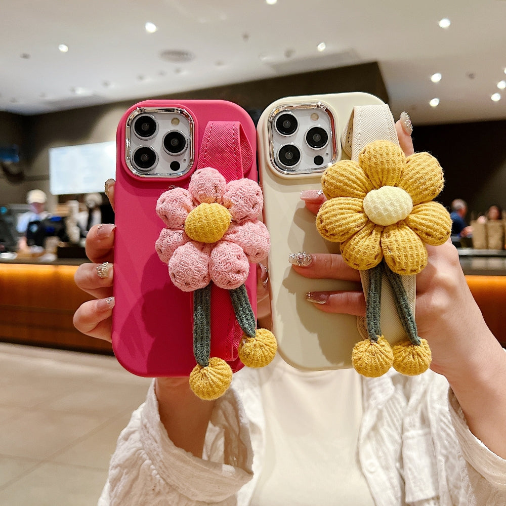 Silicone Metal Ring Flower Wrist Strap Holder Phone Case