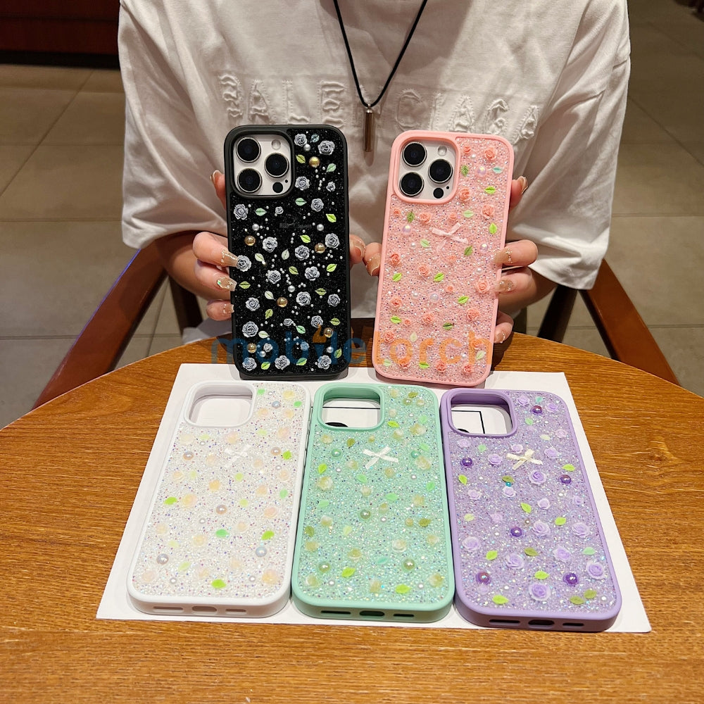Miniature Rose Glitter Flower Phone Case