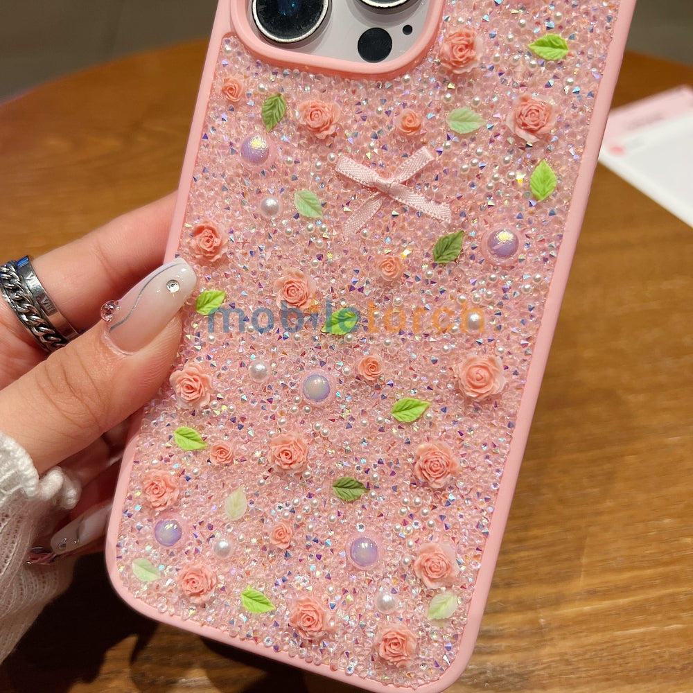 Miniature Rose Glitter Flower Phone Case
