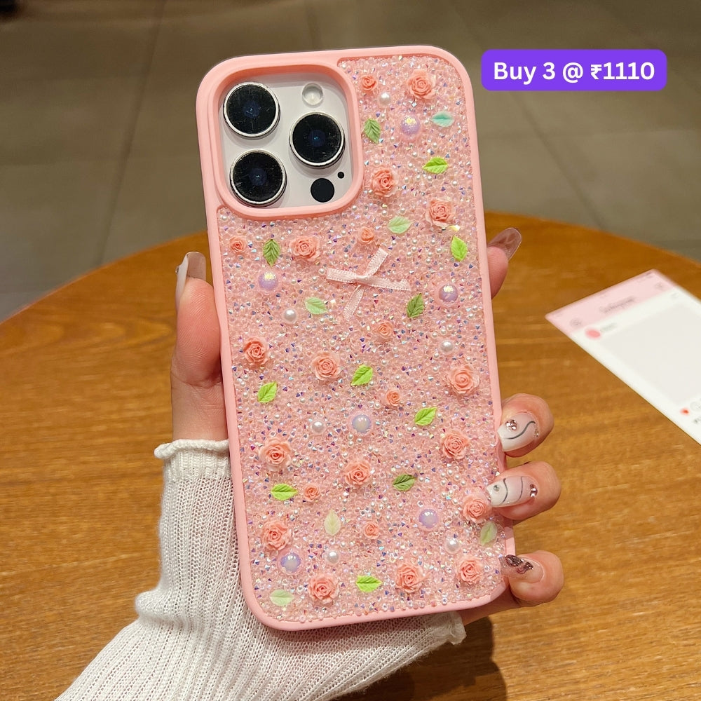 Miniature Rose Glitter Flower PC (Hard) Phone Case - iPhone 15 Plus