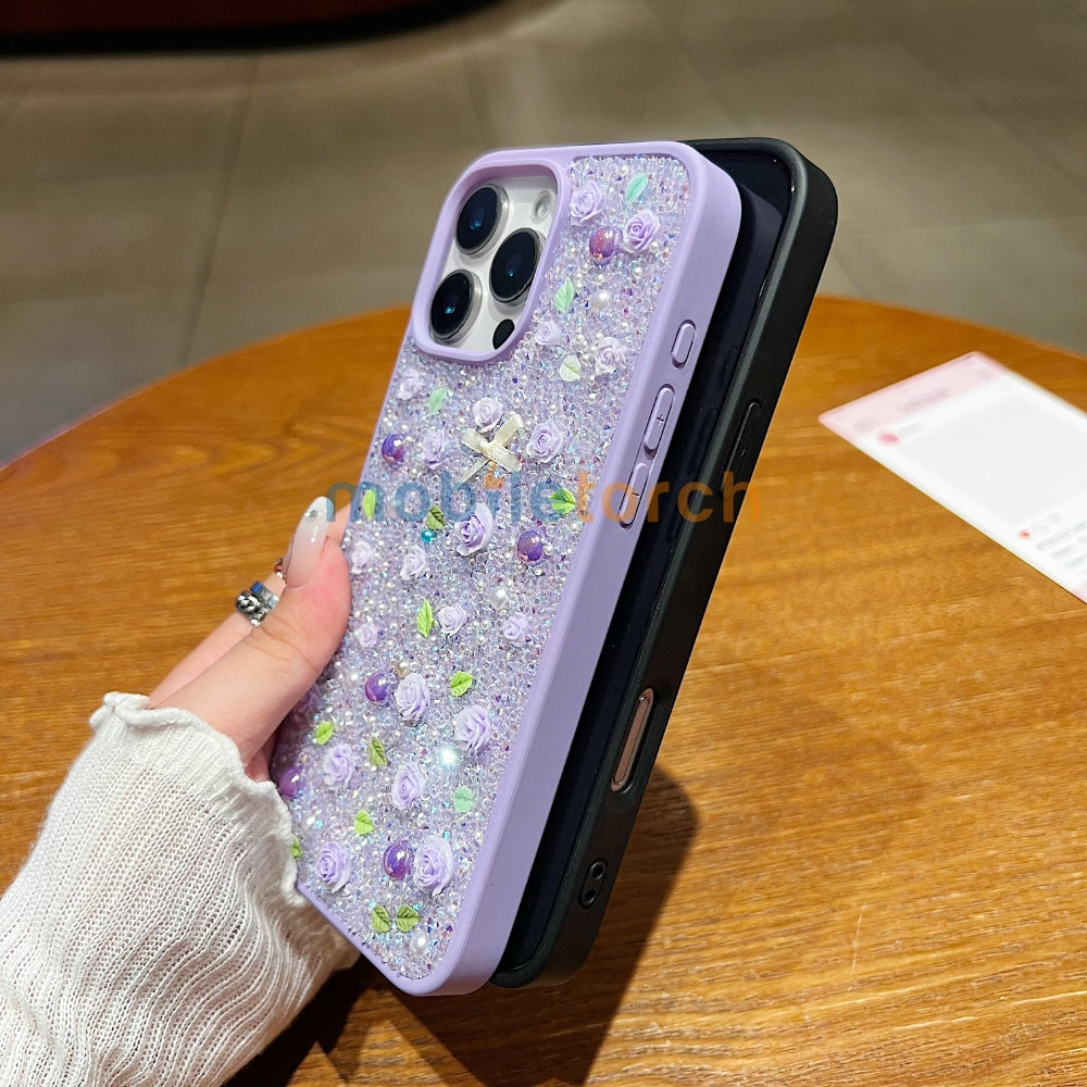 Miniature Rose Glitter Flower Phone Case