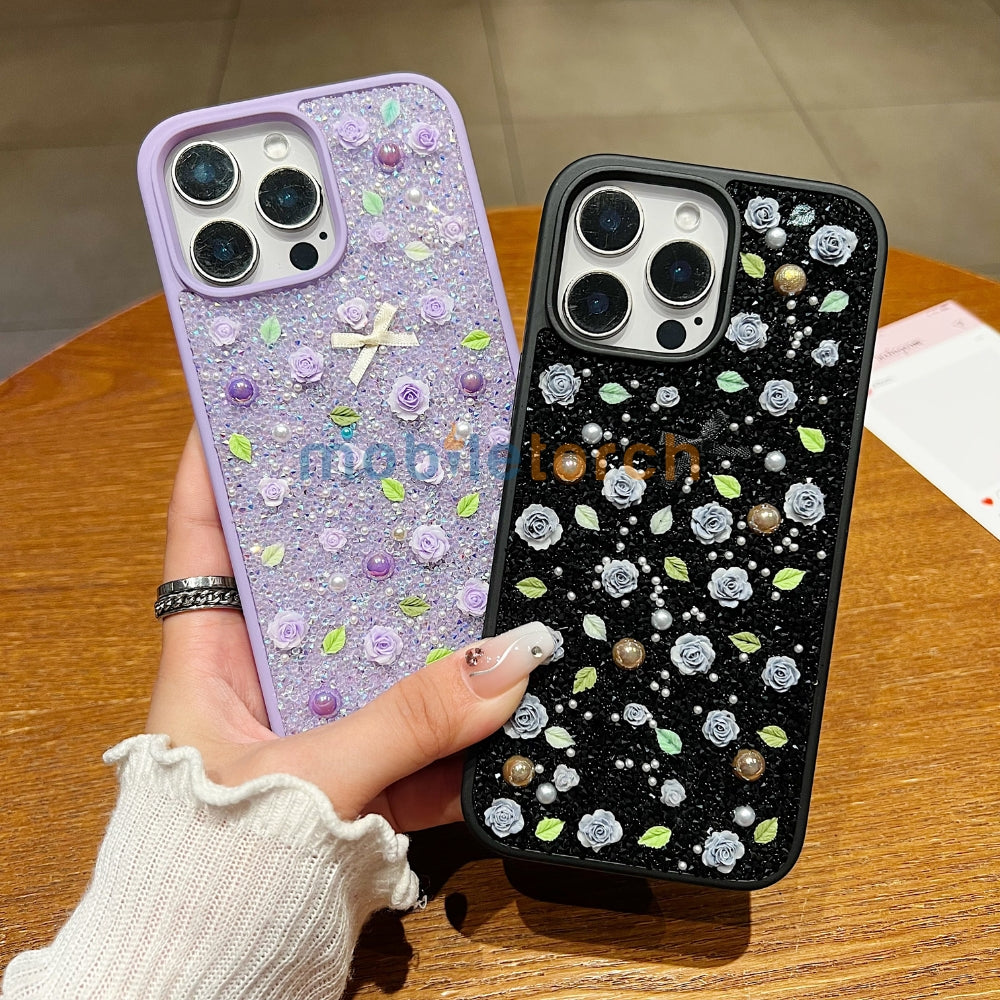 Miniature Rose Glitter Flower Phone Case