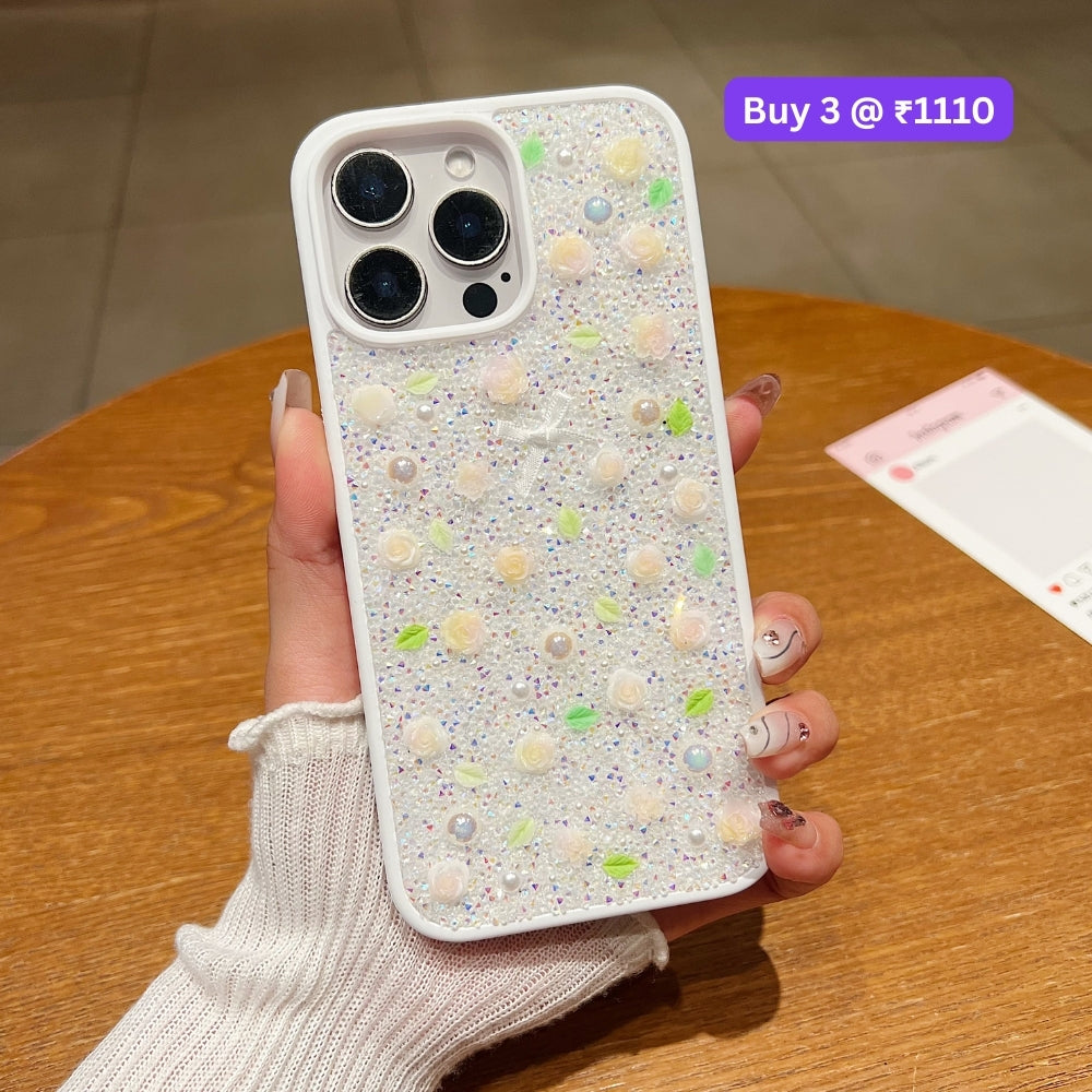 Miniature Rose Glitter Flower PC (Hard) Phone Case - iPhone 15 Plus