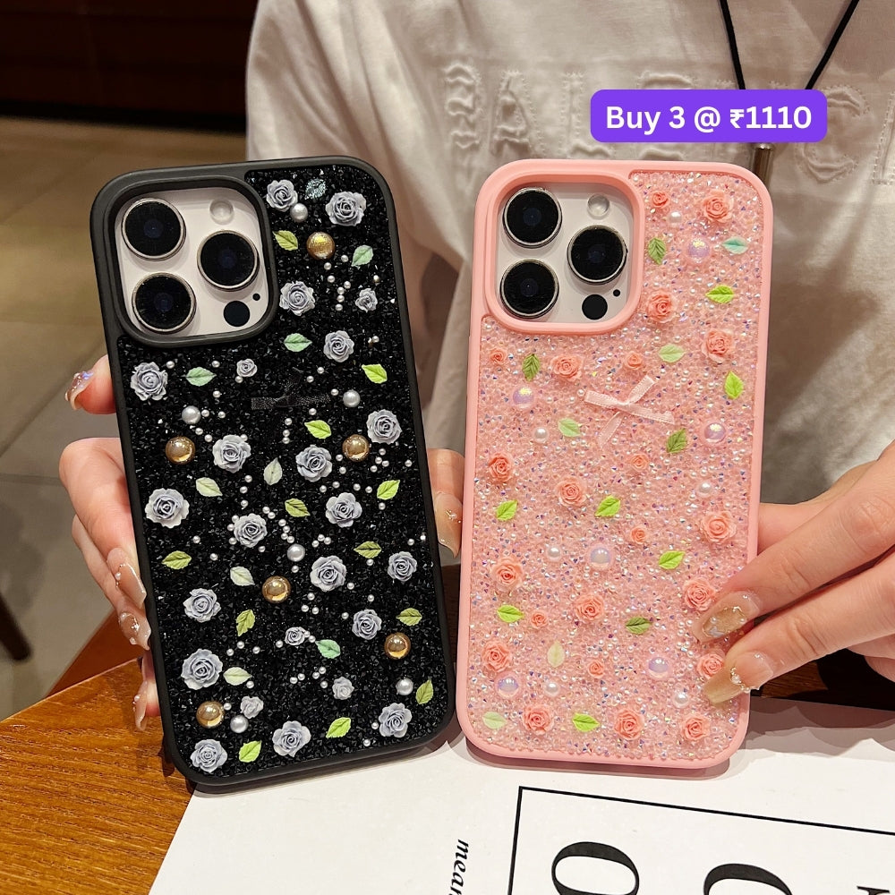 Miniature Rose Glitter Flower PC (Hard) Phone Case - iPhone 15 Plus