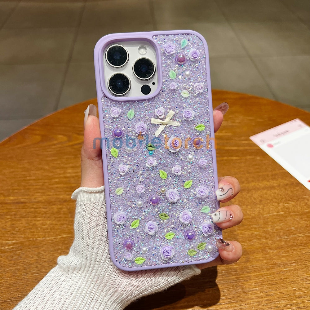 Miniature Rose Glitter Flower Phone Case