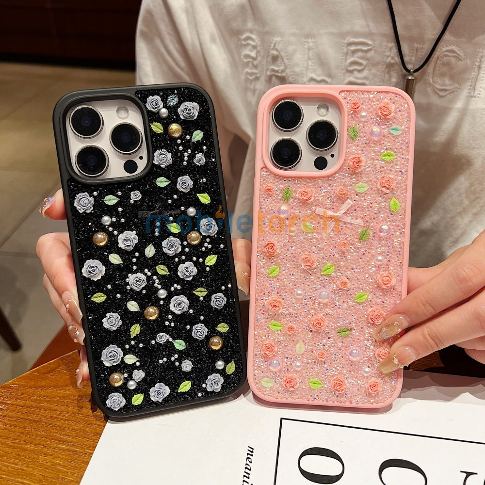 Miniature Rose Glitter Flower Phone Case