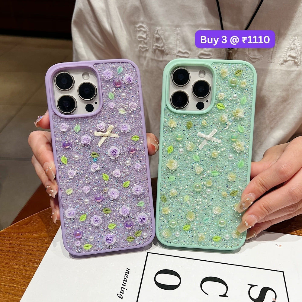 Miniature Rose Glitter Flower PC (Hard) Phone Case - iPhone 15 Plus