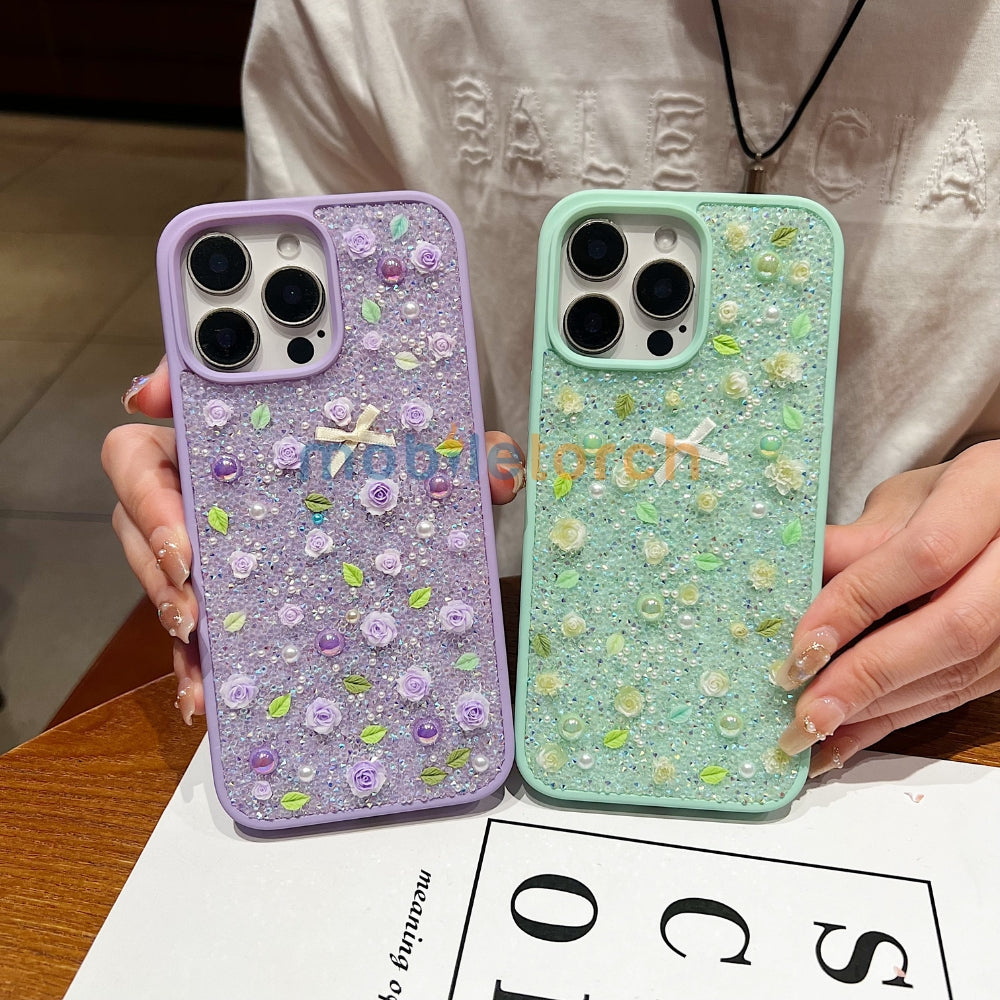 Miniature Rose Glitter Flower Phone Case