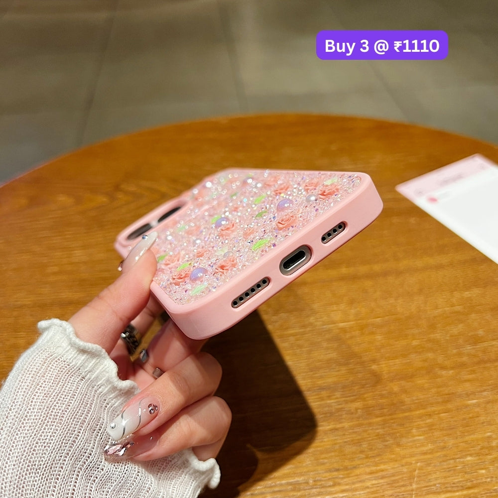 Miniature Rose Glitter Flower PC (Hard) Phone Case - iPhone 15 Plus