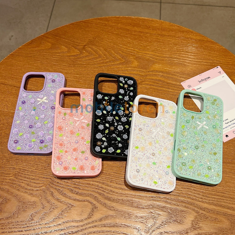 Miniature Rose Glitter Flower Phone Case