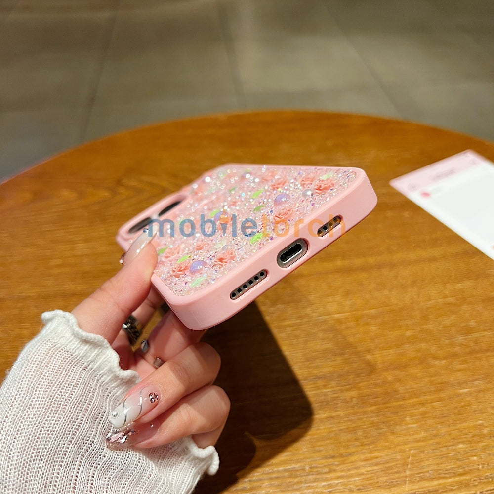 Miniature Rose Glitter Flower Phone Case