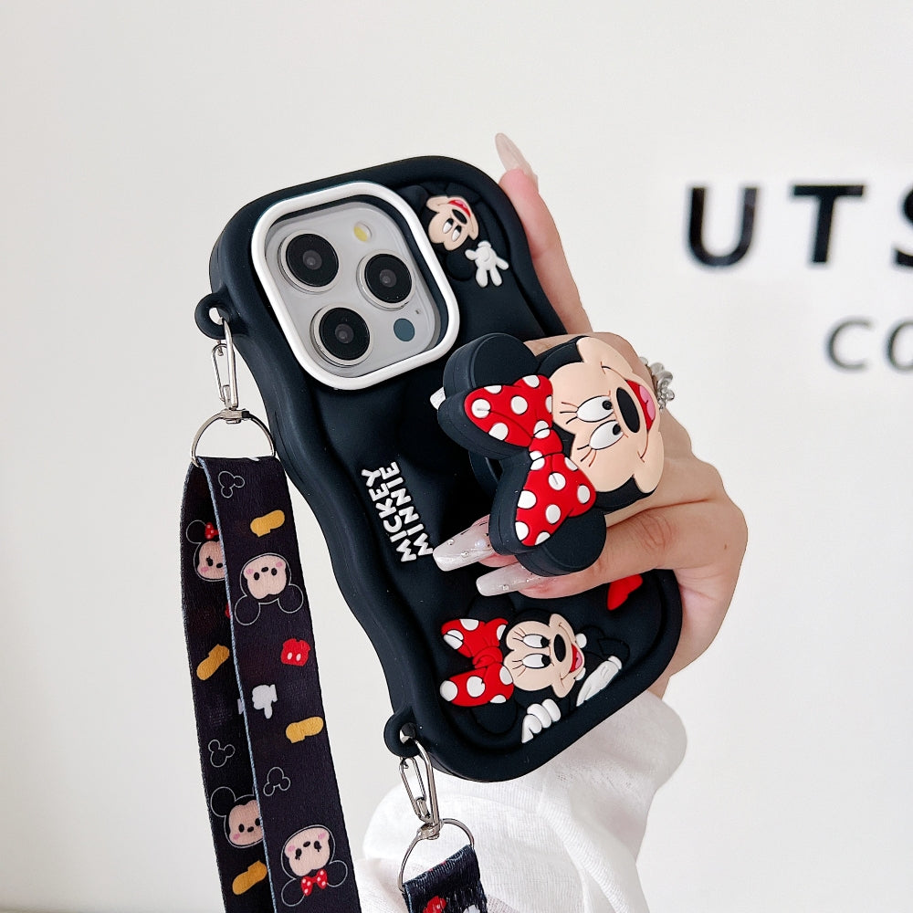 Minnie Cartoon Kickstand Phone Case with Shoulder Strap
