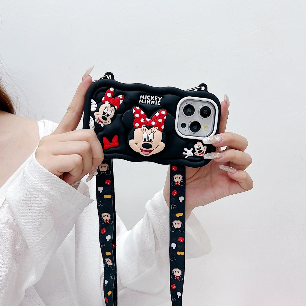Minnie Cartoon Kickstand Phone Case with Shoulder Strap