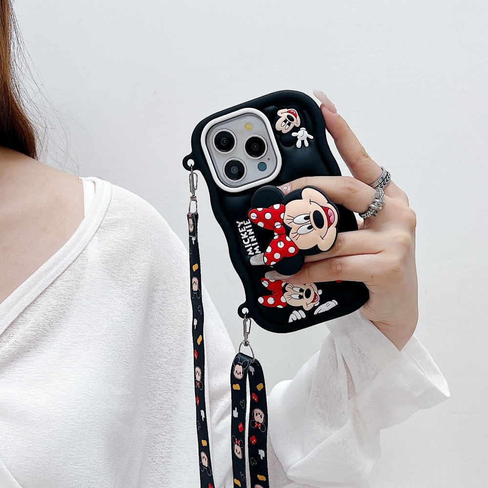 Minnie Cartoon Kickstand Phone Case with Shoulder Strap