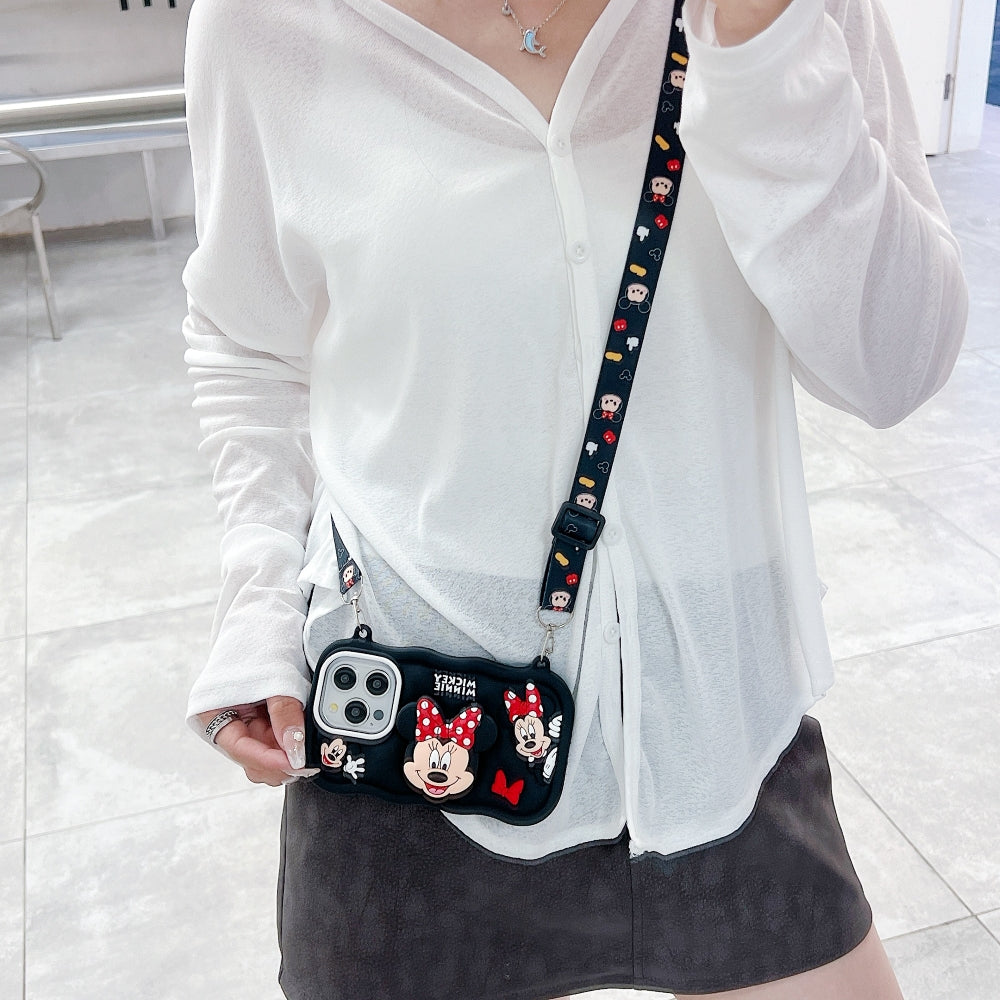 Minnie Cartoon Kickstand Phone Case with Shoulder Strap