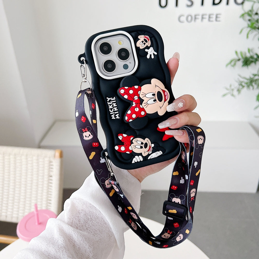 Minnie Cartoon Kickstand Phone Case with Shoulder Strap
