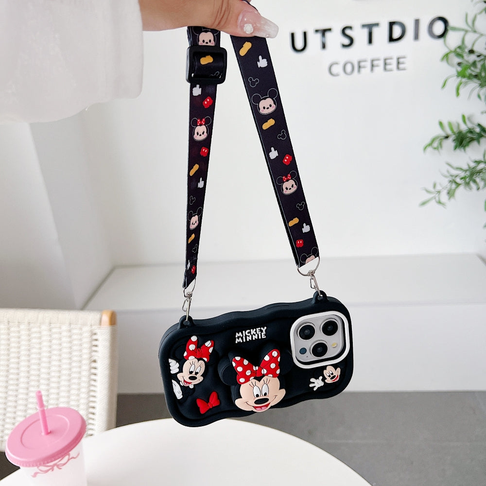 Minnie Cartoon Kickstand Phone Case with Shoulder Strap