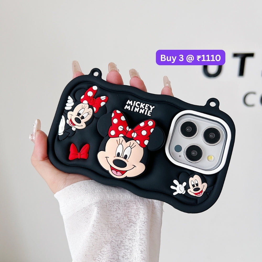 Minnie Cartoon Kickstand Phone Case with Shoulder Strap | Mobile Cover - iPhone 13