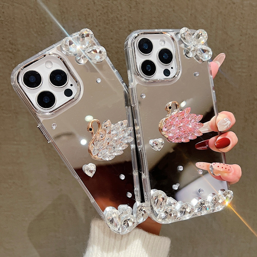 Mirror Flash Diamond Swan Phone Case