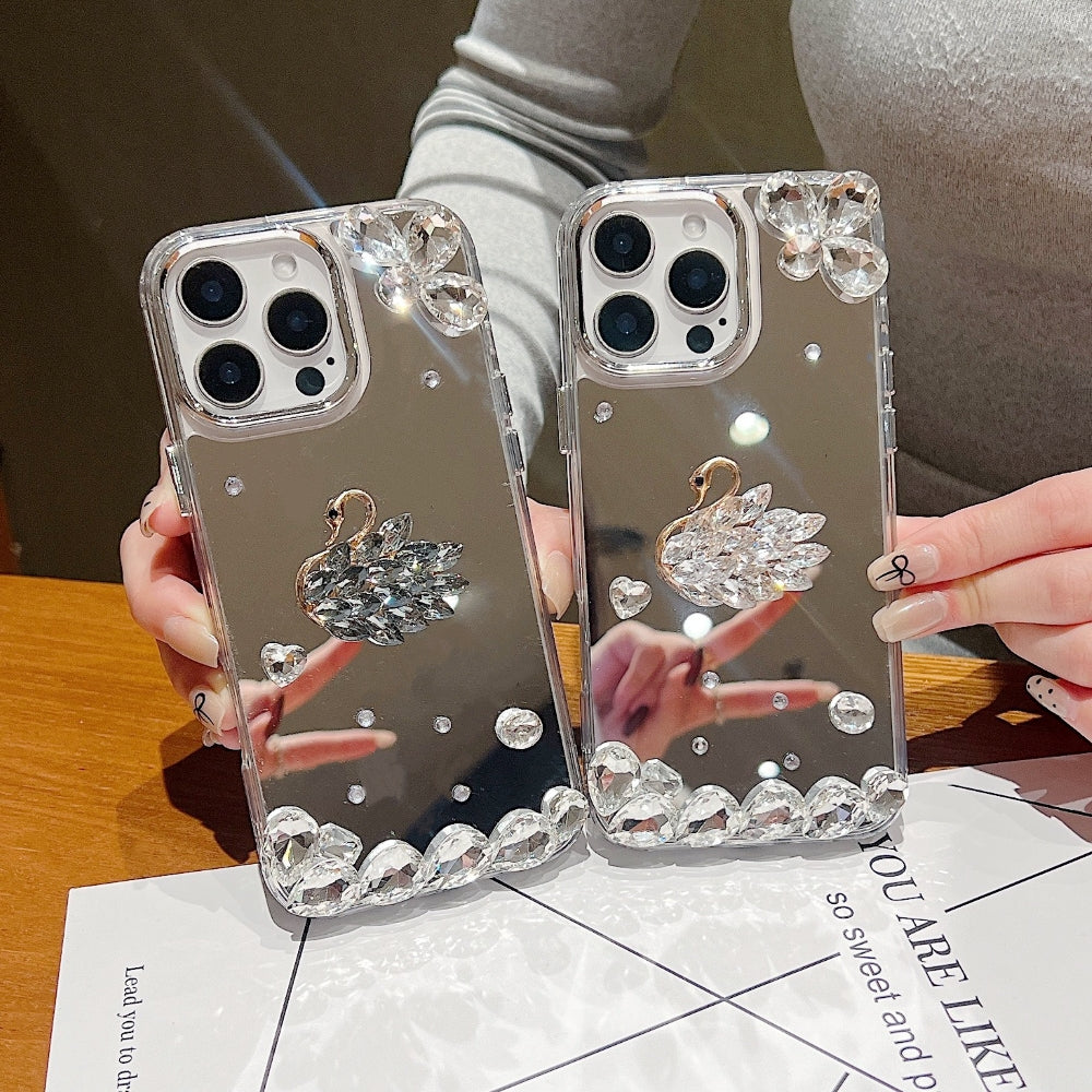 Mirror Flash Diamond Swan Phone Case