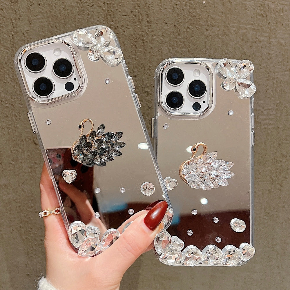 Mirror Flash Diamond Swan Phone Case