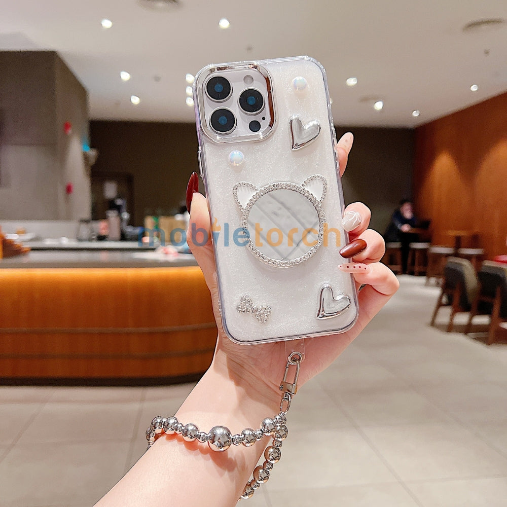 Mirror Rubber Gel TPU (Soft) Phone Case with Bracelet - iPhone 15 Pro Max