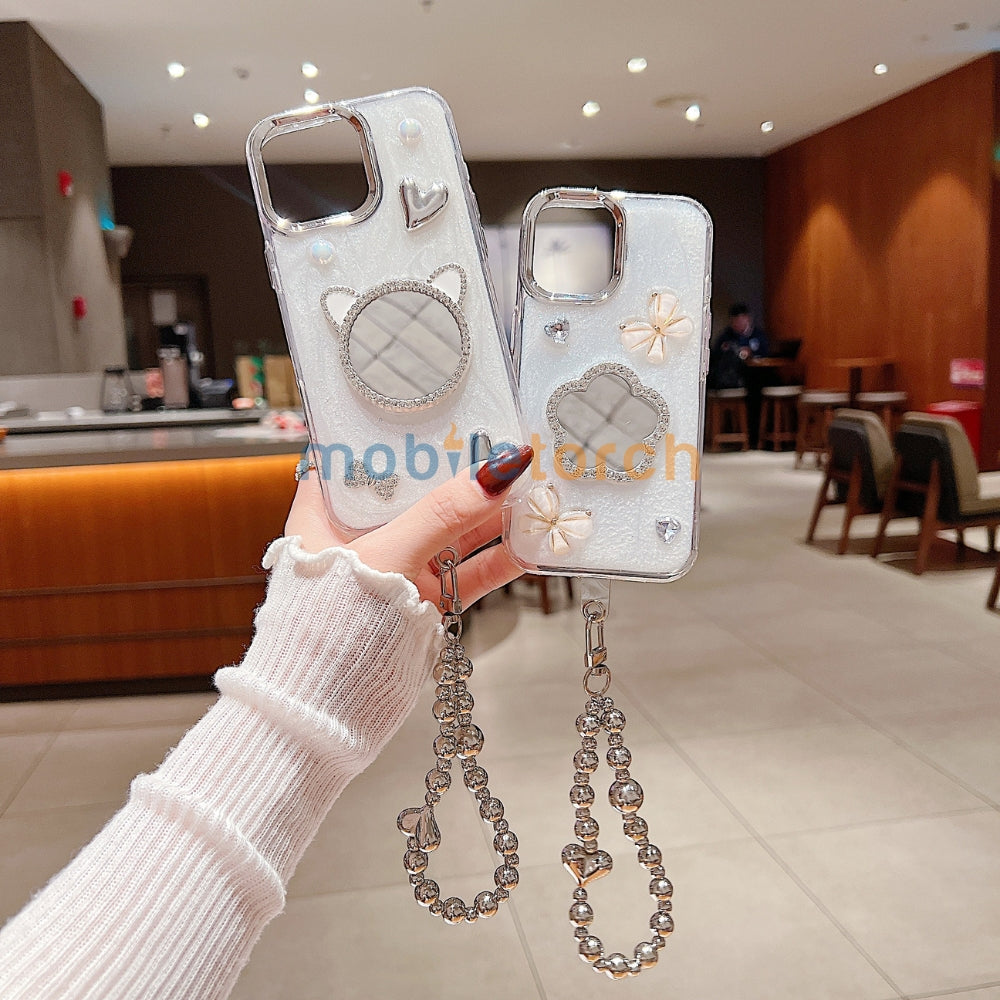 Mirror Rubber Gel TPU (Soft) Phone Case with Bracelet - iPhone 15 Pro Max