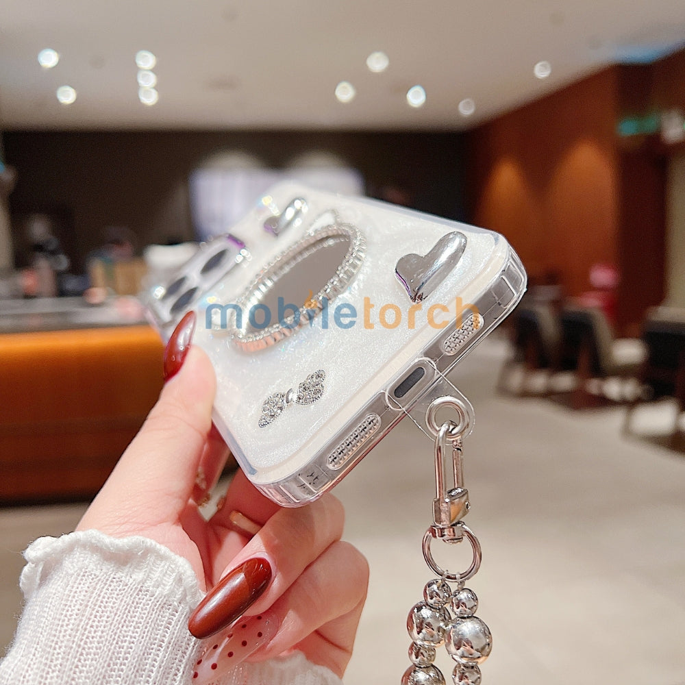 Mirror Rubber Gel TPU (Soft) Phone Case with Bracelet - iPhone 15 Pro Max
